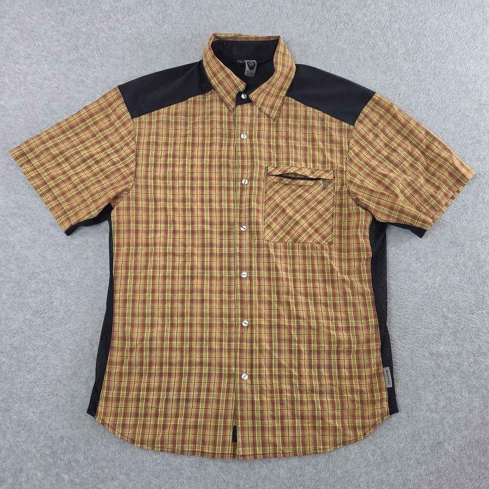 Club Ride Shirt Mens Medium Plaid Short Sleeve Performance Pearl Snap Western